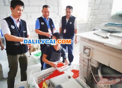 禪城區環保部執法人員正在檢查工廠生產環節的環保問題