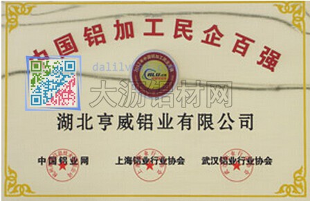 亨威鋁業(yè)獲得中國鋁加工民企百強
